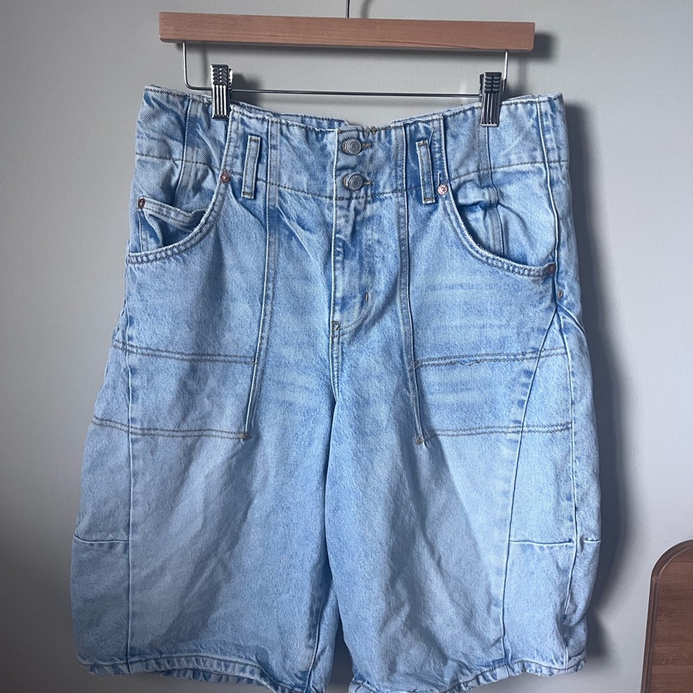 We The Free Light Blue Denim Bermuda Shorts